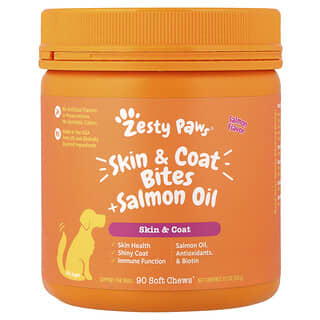 Zesty Paws, Salmon Bites™, Untuk Anjing, Semua Usia, Salmon, 90 Soft Chews, 315 g (11,1 ons)