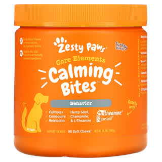 Zesty Paws, Beruhigende Bites für Hunde, Stress und Angst, alle Altersgruppen, Truthahn-Geschmack, 90 Soft Chews