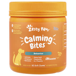 Zesty Paws, Mordidas Calmantes para Cães, Estresse e Ansiedade, Todas as Idades, Sabor de Peru, 90 mastigáveis macios