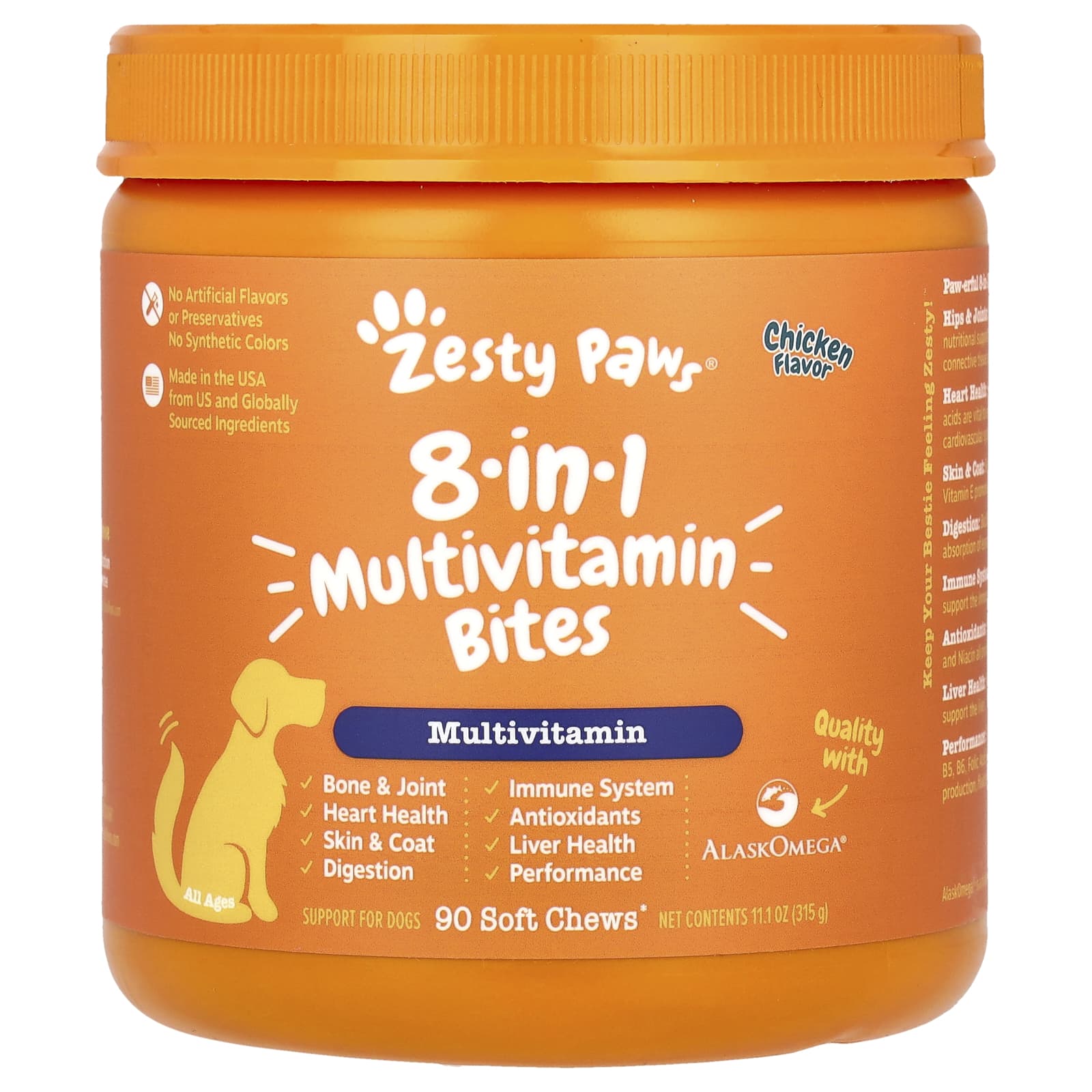 Zesty Paws, 8-in-1 Multivitamin Bites, For Dogs, All Ages, Chicken, 90 ...