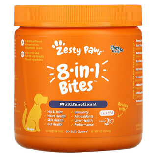 Zesty Paws, 8-In-1 Multifunctional Bites for Dogs, All Ages, Chicken, 90 Soft Chews, 12.7 oz (360 g)