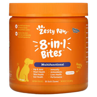 Zesty Paws, 8-in-1 Bites for Dogs, Multifunctional , All Ages, Chicken, 90 Soft Chews, 12.7 oz (360 g)