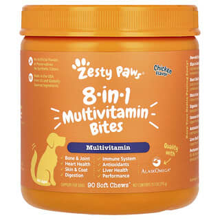 Zesty Paws, Multivitamínico 8-in-1 Bites, Para Cães, Todas as Idades, Frango, 90 Cápsulas Mastigáveis, 315 g (11,1 oz)
