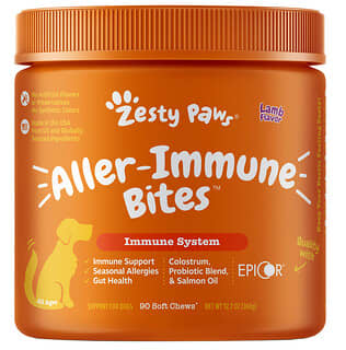 Zesty Paws, Aller 機體抵抗咀嚼片，狗狗專用，所有年齡段，羊肉味，90 片軟咀嚼片，12.7 盎司（36無）