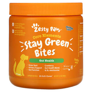 Zesty Paws, Stay Green Bites for Dogs, Gut Health, All Ages, Chicken, 90 Soft Chews, 12.7 oz (360 g)