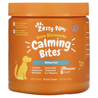 Zesty Paws, Calming Bites, Bocadillos para perros para controlar el comportamiento, Todas las edades, Mantequilla de maní, 90 bocadillos masticables blandos