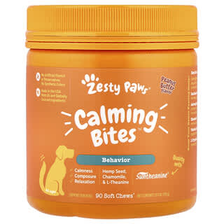 Zesty Paws, 狗用舒缓零食块，行为，全年龄，花生酱味，90 片软咀嚼片