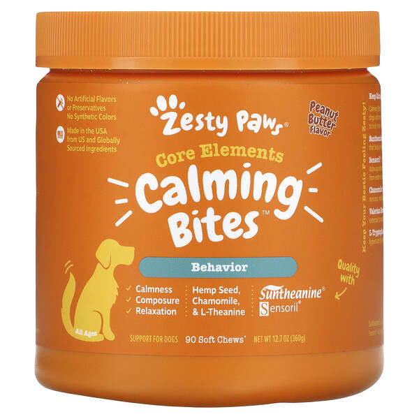 Zesty Paws, Calming Bites for Dogs, Behavior, All Ages, Peanut Butter ...