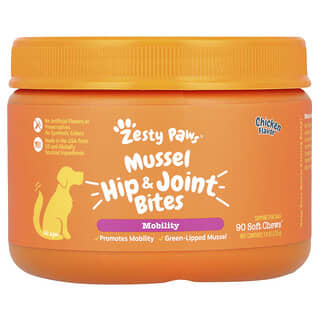 Zesty Paws, Mussel Hip & Joint Bites, For Dogs, All Ages, Chicken, 90 Soft Chews, 7.9 oz (225 g)