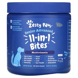 Zesty Paws, Senior Advanced 11 in 1 Bites,  For Dogs, Multivitamin, Chicken, 90 Soft Chews, 12.7 oz (360 g)