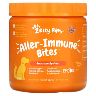 Zesty Paws, Bouchées allergiques pour chiens de tous âges, Saveur de beurre de cacahuète, 90 bouchées à mâcher molles