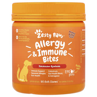 Zesty Paws, Aller-Immune Bites, добавка для собак будь-якого віку, арахісова паста, 90 жувальних таблеток, 360 г (12,7 унції)
