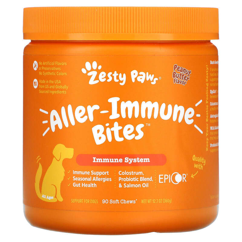 Zesty Paws, Aller-Immune Bites for Dogs, All Ages, Peanut Butter Flavour,  90 Soft Chews : : Pet Supplies