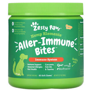 Zesty Paws, Hemp Elements, Aller-Immune Bites For Dogs, All Ages, Cheese, 90 Soft Chews, 12.7 oz (360 g)