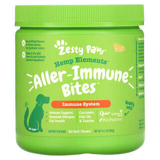 Zesty Paws, Hemp Elements, Bocadillos inmunes a las alergias para perros, Todas las edades, Queso, 90 comprimidos masticables blandos, 360 g (12,7 oz)