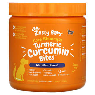 Zesty Paws, Turmeric Curcumin Bites for Dogs, Bacon Flavor, 90 Gomas Mastigáveis