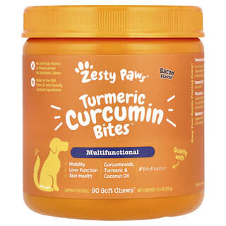 Zesty Paws, Turmeric Curcumin Bites™ for Dogs, Multifunctional, All Ages, Bacon, 90 Soft Chews, 11.1 oz (315 g)