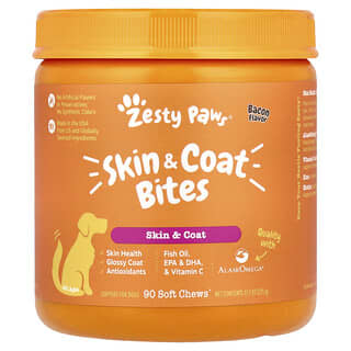 Zesty Paws, Skin &coat Bites, для собак всех возрастов, со вкусом бекона, 90 жевательных таблеток, 315 г (11,1 унции)