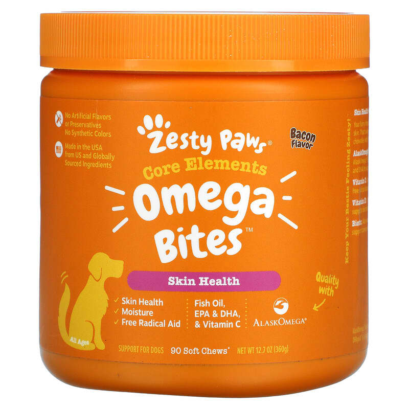 Omega Bites For Dogs Skin Health All Ages Bacon 90 Soft Chews