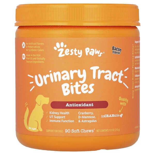 Zesty Paws, Urinary Tract Bites, For Dogs, All Ages, Bacon, 90 Soft ...