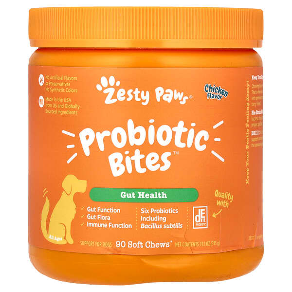 Zesty Paws, Probiotic Bites, For Dogs, All Ages, Chicken, 90 Soft Chews, 11.1 oz (315 g)