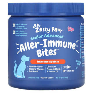 Zesty Paws, 어드밴스드 반려견용 Aller-Immune Bites, 면역계, 시니어, 연어 맛, 소프트 츄 90정, 360g(12.7oz)
