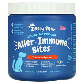 Zesty Paws, Advanced Aller-Immune Bites para perros, Sistema inmunitario, Personas mayores, Sabor a salmón, 90 comprimidos masticables blandos, 360 g (12,7 oz)