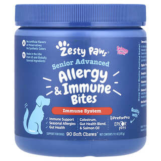 Zesty Paws, 大齡犬專用機體抵抗幫助零食，鮭魚味，90 片軟咀嚼片，12.7 盎司（360 克）