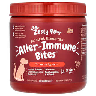 Zesty Paws, Ancient Elements, Aller-Immune Bites, Para perros, Todas las edades, Bisonte, 90 bocadillos masticables blandos, 297 g (10,4 oz)