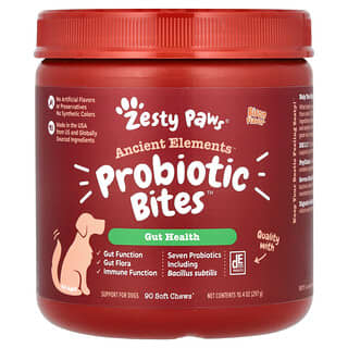 Zesty Paws, Ancient Elements, morsi di probiotici, per cani, tutte le età, bisonte, 90 compresse masticabili morbide, 297 g