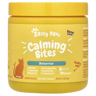 Zesty Paws, 猫用Calming Bites（カーミングバイト）、行動沈静、全年齢対象、ベーコン風味、ソフトチュアブル60粒、78g（2.7オンス）