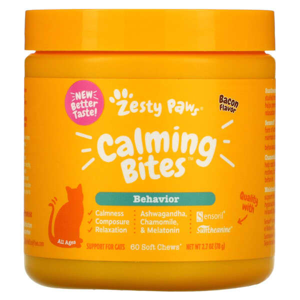 Zesty Paws‏, Calming Bites for Cat, Behavior, All Ages, Bacon, 60 Soft Chews, 2.7 oz (78 g)