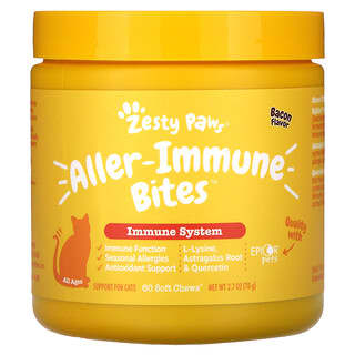 زيستي باوز‏, Aller-Immune Bites ، جهاز المناعة ، للقطط ، لجميع الأعمار ، لحم الخنزير المقدد ، 60 قطعة قابلة للمضغ ، 2.7 أونصة (78 جم)