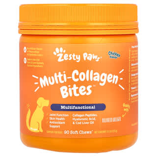 Zesty Paws, Multi-Collagen Bites, Para Cães, Multifuncional, Todas as Idades, Frango, 90 Cápsulas Mastigáveis