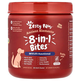 Zesty Paws, Ancient Elements, 8-in-1 hapjes, voor honden, alle leeftijden, bizon, 90 zachte kauwsnacks, 297 g