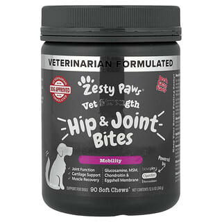 Zesty Paws, Vet Strength Hip &amp; Joint Bites, Іттерге, Барлық Жасқа, Сиыр Және Бекон, 90 Н/З, 360 г