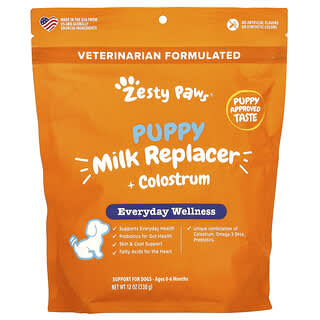 Zesty Paws‏, תחליף חלב לגורים + קולוסטרום, לכלבים, גילאי 0-6 חודשים, 338 גרם (12 אונקיות)
