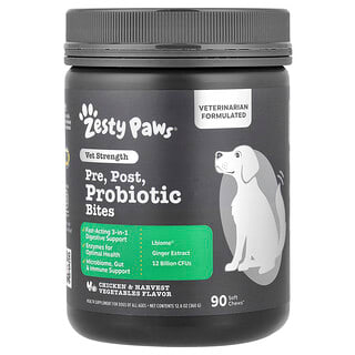 Zesty Paws, Vet Strength, после укусов с пробиотиками, для собак всех возрастов, со вкусом курицы и овощей, 90 мягких жевательных таблеток, 360 г (12,6 унции)