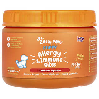 Zesty Paws, Puppy Allergy & Immune Bites, для цуценят, ягнятина, 90 м’яких жувальних таблеток, 157 г (5,5 унції)