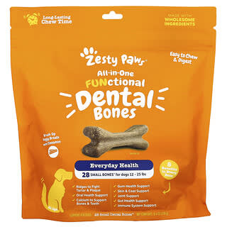 Zesty Paws, Alt-i-en funktionelle tandknogler, til hunde, alle aldre, kanel, 28 små tandknogler, 8,4 oz (238 g)