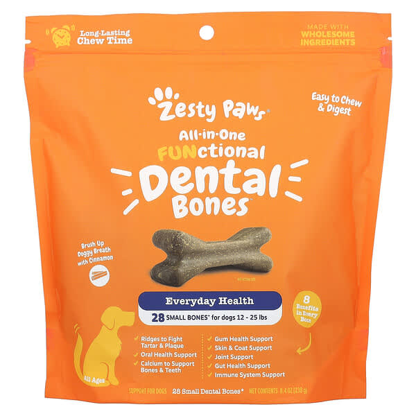 Zesty Paws, All-In-One Functional Dental Bones For Dogs, Small, Cinnamon, 28 Small Dental Bones, 8.4 oz (238 g)