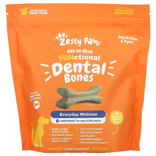 Zesty Paws, 多合一功能性牙骨，適合所有年齡的狗，肉桂，8 個大牙骨，10.1 盎司（286 克）