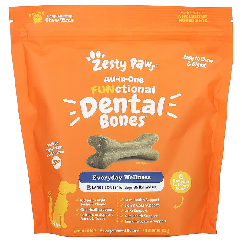 All-In-One Functional Dental Bones, For Dogs, All Ages, Cinnamon, Large  Dental Bones, oz (286 g)