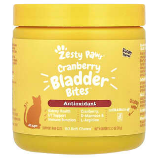Zesty Paws, Cranberry Bladder Bites™, For Cats, All Ages, Bacon, 60 Soft Chews, 2.7 oz (78 g)