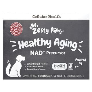 Zesty Paws‏, Healthy Aging, תוסף התזונה +NAD Precursor, לכלבים, 60 כמוסות + אריזת גלולות, 252 גרם (8.8 אונקיות)