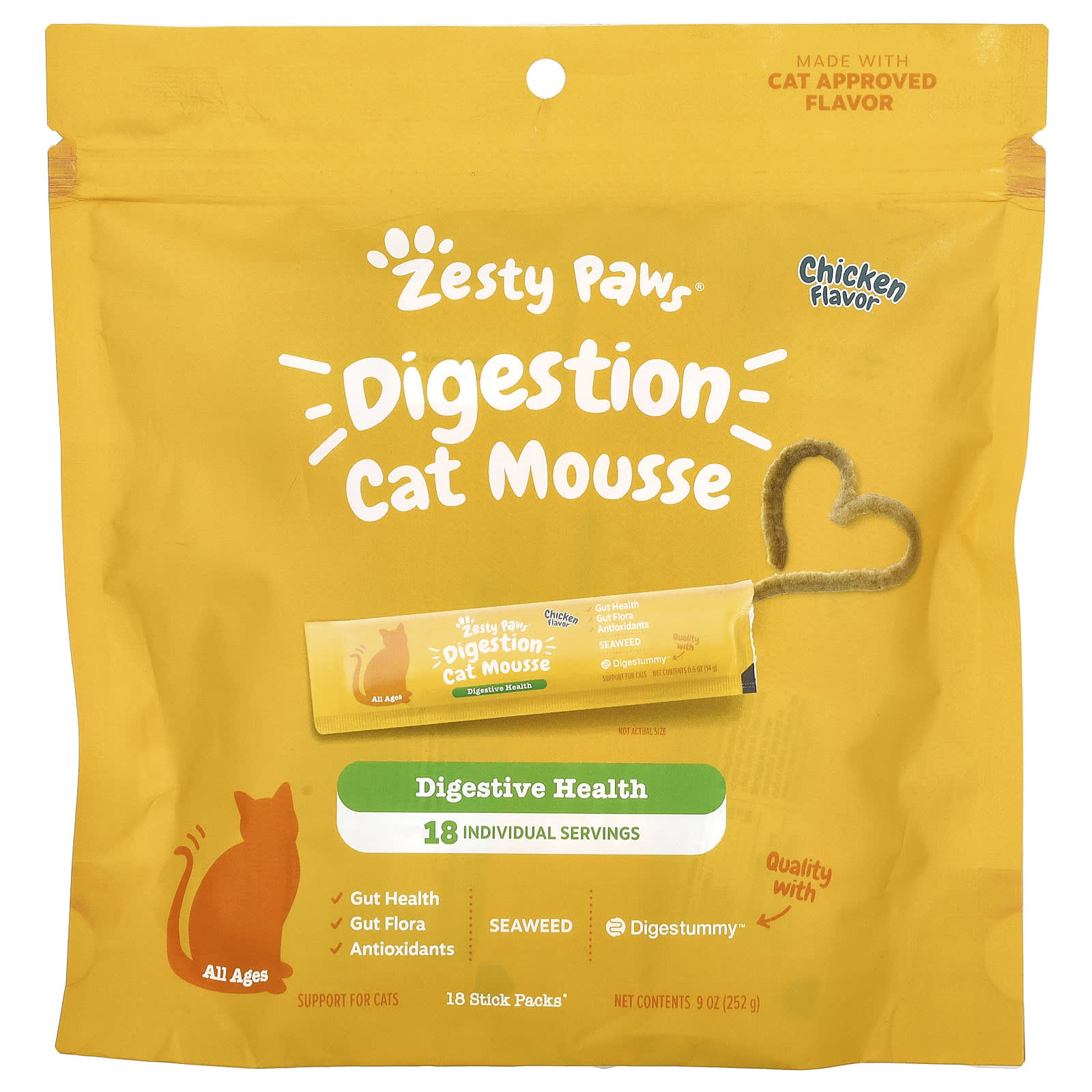 Digestion Cat Mousse, For Cats, All Ages, Chicken, 18 Stick Packs