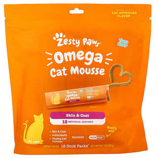 Zesty Paws (제스티 포즈), 오메가 캣 무스, 반려묘용, 참치, 스틱팩 18개, 252g(9oz)
