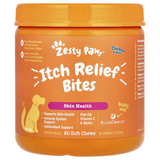 Zesty Paws, Itch Relief Bites, zur Linderung von Juckreiz, für Hunde, alle Altersgruppen, Hühnchen, 90 Kau-Snacks, 315 g (11,1 oz.)