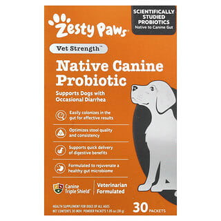 Zesty Paws, Vet Strength™, Native Canine Probiotic Powder, For Dogs, All Ages, 30 Packets, 0.03 oz (1 g) Each
