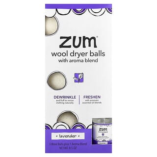 ZUM, Ovillos de lana para secadora con mezcla aromática, Lavanda, 3 ovillos de lana más 1 mezcla aromática, 8,5 oz